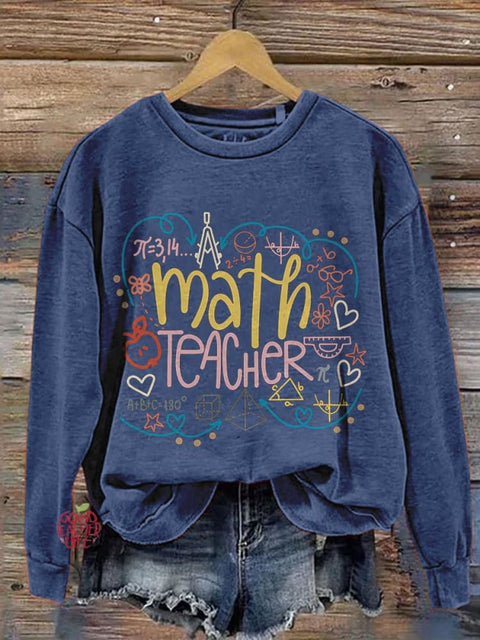 Math Teacher Casual Print Sweatshirt