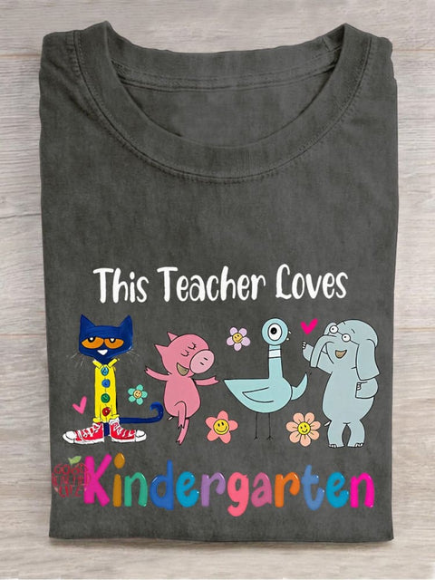 This Teacher Loves Kindergarten Teacher Casual Print T-shirt