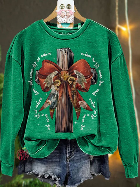 Jesus Christmas Bow Glitter Casual Sweatshirt