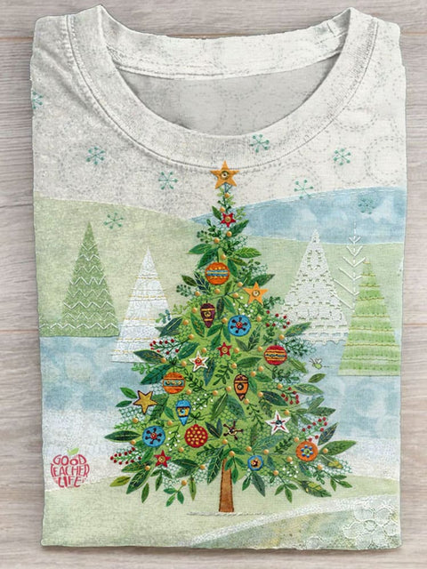 Christmas Tree Art Print Casual Short Sleeve T-shirt