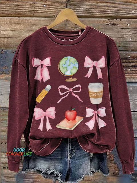 Teacher Pink Bows Coquette Casual  Sweatshirt