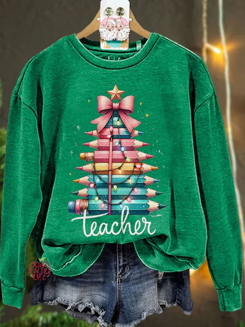 Christmas Pencil Tree Teacher Casual Sweatshirt