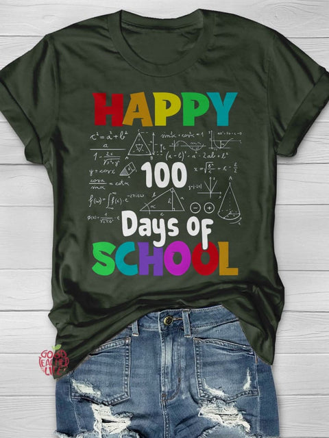 Math Formula Happy 100 Days of School Casual Print T-shirt