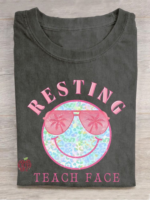 Resting Teach Face Casual Print T-shirt