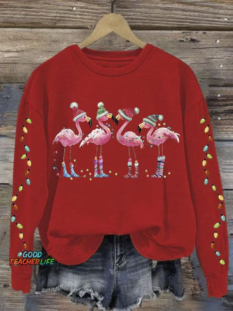 Lovely Christmas Flamingo Art Print Casual Sweatshirt