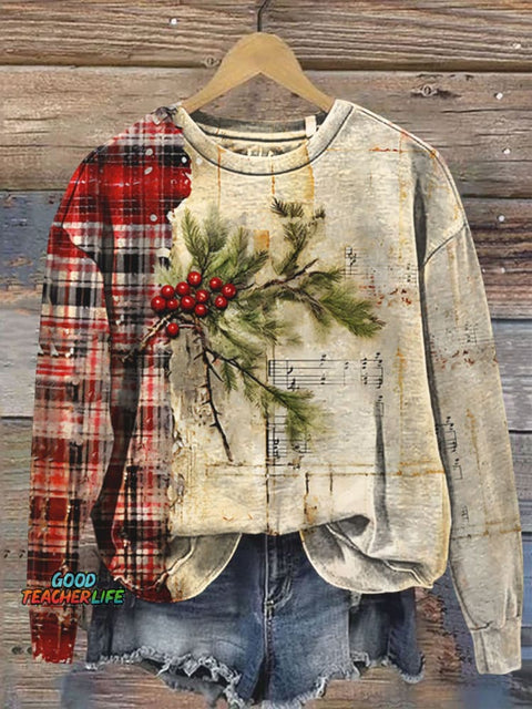 Christmas Plaid Rustic Art Print Casual  Sweatshirt