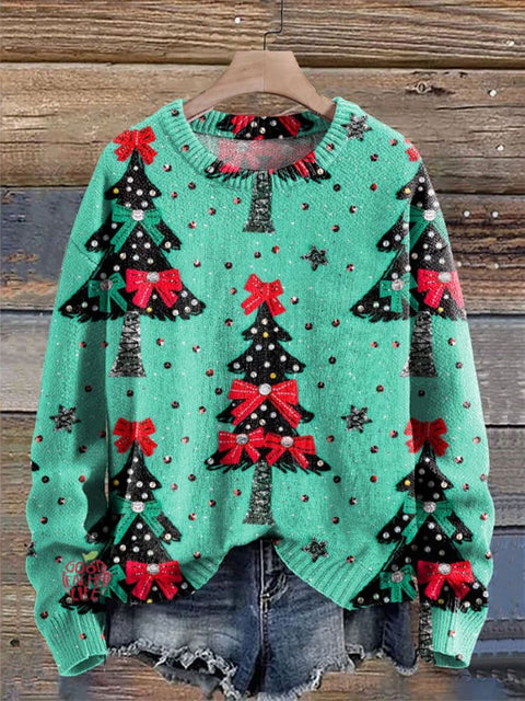 Glittery Coquette Christmas Tree Christmas Art Print Knit Pullover Sweater