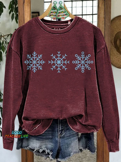 Snowflakes Winter Christmas Casual Print Sweatshirt