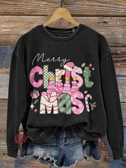 Merry Christmas Christmas Tree Casual Print Sweatshirt