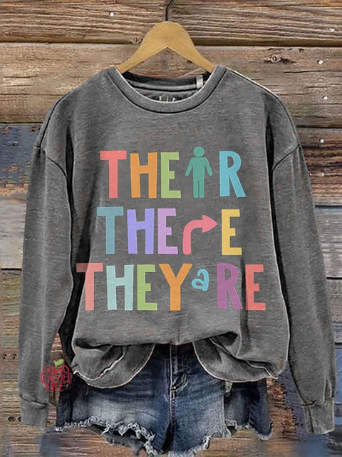 Their There They're English Literary Casual Print Sweatshirt