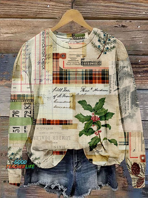 Retro Christmas Motif Casual Print Sweatshirt