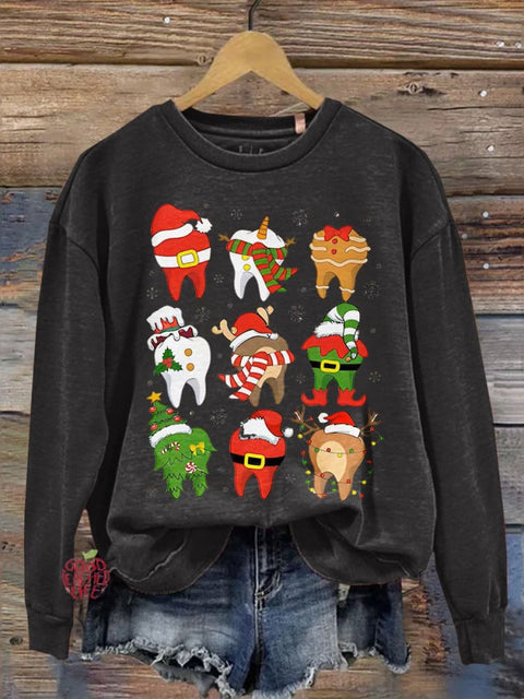 Funny Christmas Teeth Sweatshirt, Christmas Dentist Shirt, Christmas Gift For Dentist, Xmas Pediatric Dentist Sweater,Christmas Dental Squad Art Design Print Casual Sweatshirt