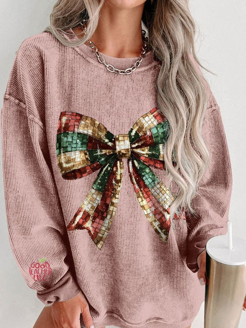 Women's Coquette Christmas Casual Print Corduroy Sweatshirt