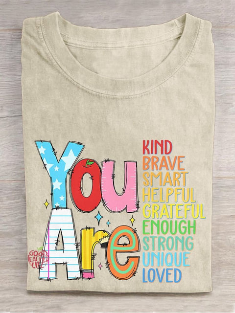 You Are Kind Back To School Teacher Appreciation Brave Enough Rainbow Casual Print T-shirt