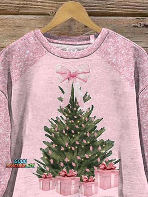 Lovely Watercolor Christmas Tree Art Printed Casual  Sweatshirt
