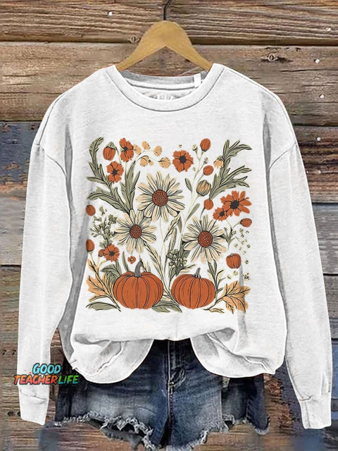 Leopard Pink Pumpkin Boho Floral Fall Casual Print Sweatshirt