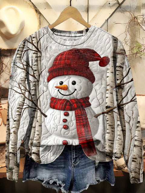 Women's Winter Snowman Textured Print Casual Sweatshirt