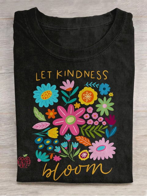 Let Kindness Bloom Boho Flower Casual Print T-shirt