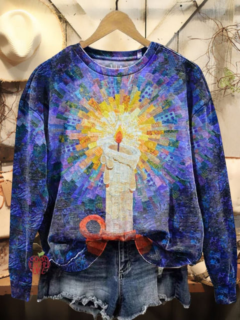 Candle Art Print Casual Sweatshirt