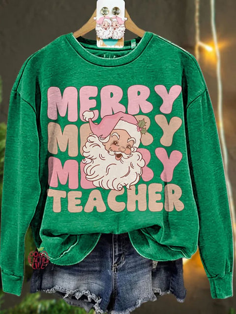 Christmas Pink Christmas Teacher Teams Holiday Casual  Sweatshirt