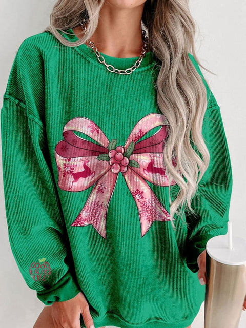 Women's Coquette Christmas Casual Print Corduroy Sweatshirt