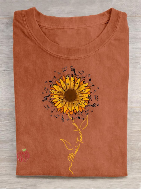 Music Teacher Sunflower Teacher Casual Print T-shirt