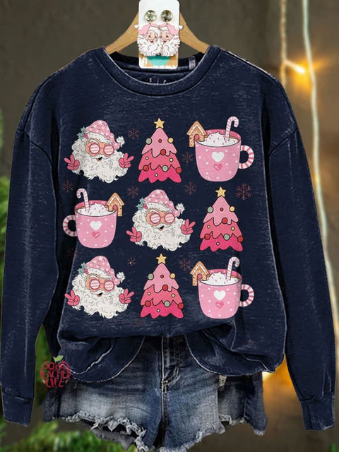 Retro Doodle Pink Christmas Casual Sweatshirt