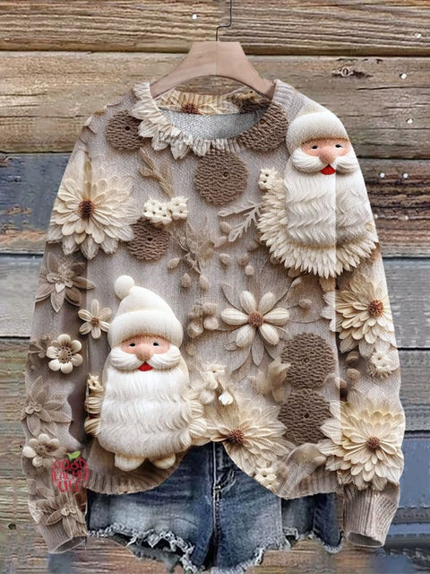 Christmas Santa Art Print Knit Pullover Sweater