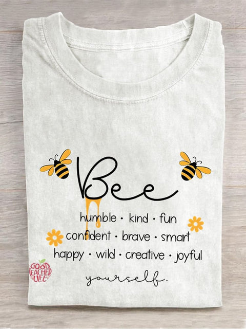 Bee Humble Kind Fun Teacher Casual Print T-shirt