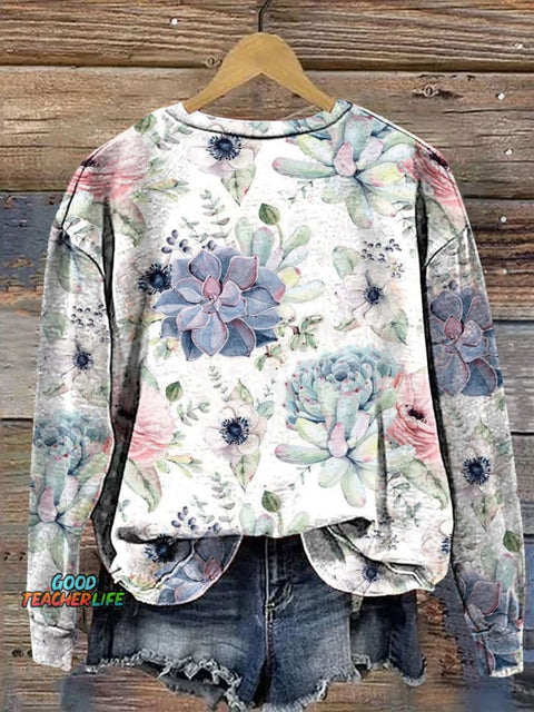 Succulent Plant Decorative Pattern Casual Sweatshirt