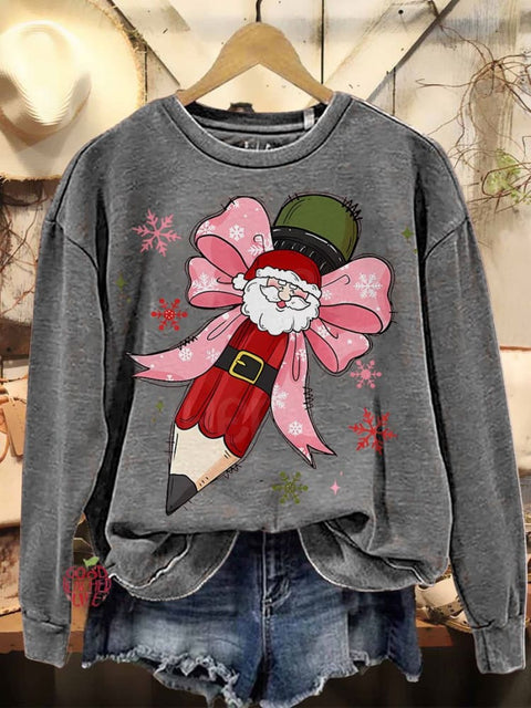 Coquette Christmas Pencil Teacher Merry Christmas Casual Sweatshirt