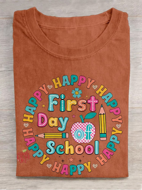 Happy Frist Day of School Casual Print T-shirt