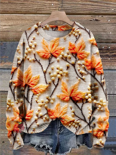 Christmas Gift Autumn And Winter Deciduous Maple Leaves Art Print Knit Pullover Sweater