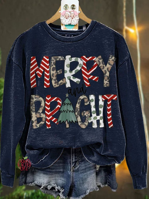 Christmas merry and bright leopard Casual  Sweatshirt