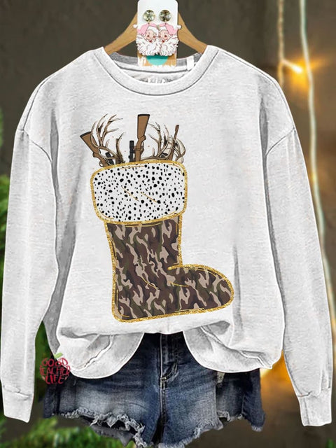 Camo Christmas Stocking Casual Sweatshirt