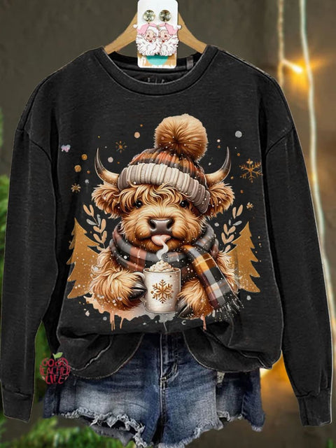 Christmas cute highland cow Casual  Sweatshirt