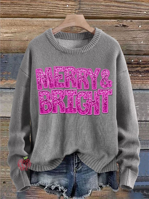 Christmas Merry&Bright Print Knit Pullover Sweater