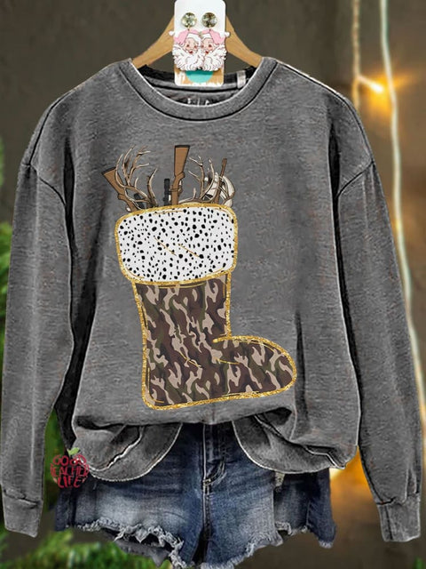 Camo Christmas Stocking Casual Sweatshirt