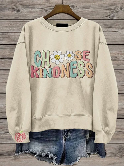 Cute Teacher Choose Kindness Be Kind Teacher Casual Print Sweatshirt