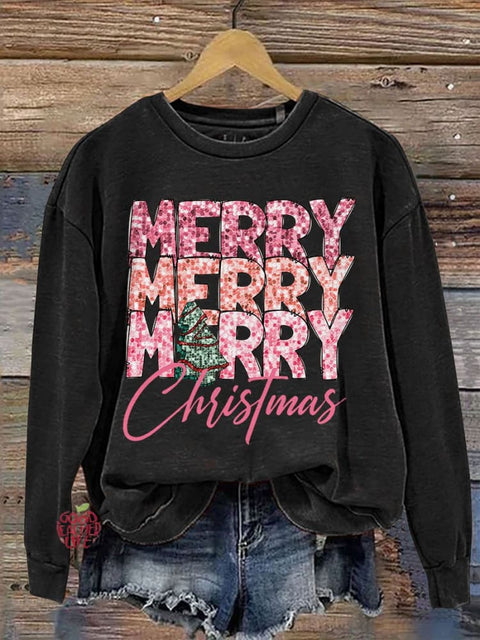 Merry Merry Merry Christmas Casual Print Sweatshirt