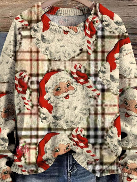 Christmas Cute Santa Claus Art Pattern Print Casual Knit Pullover Sweater