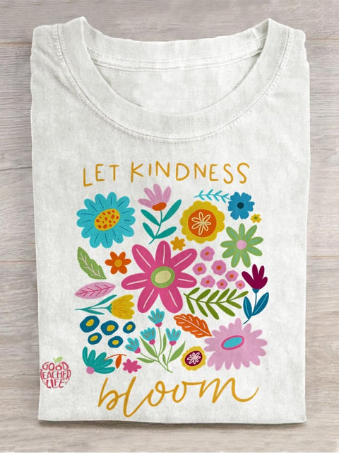 Let Kindness Bloom Boho Flower Casual Print T-shirt