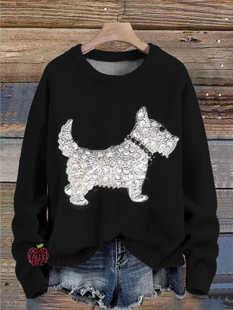 Christmas Dog Jewelry Art Print Knit Pullover Sweater