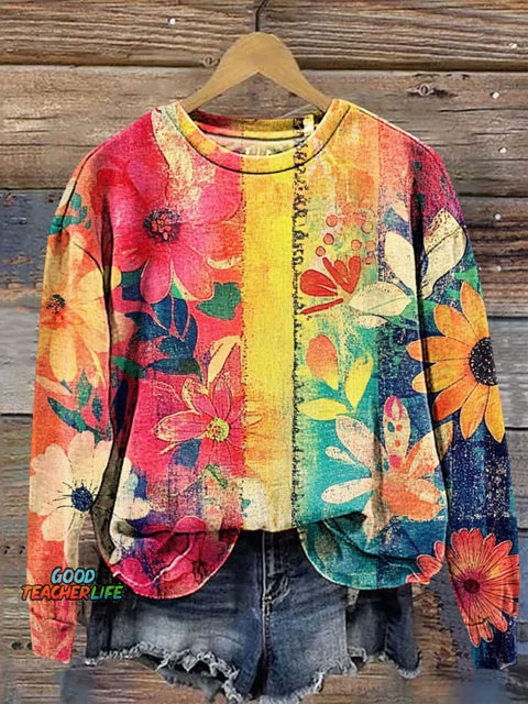 Hippie Art Colorful Flowers Casual Sweatshirt
