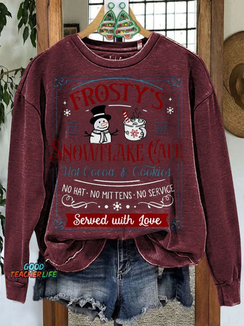 Snowflake Cafe Teacher Print Casual Sweatshirt