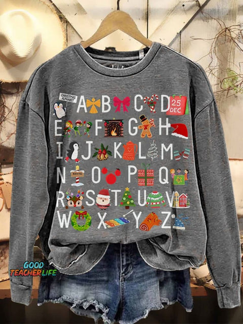 Christmas Alphabet Casual Print Sweatshirt