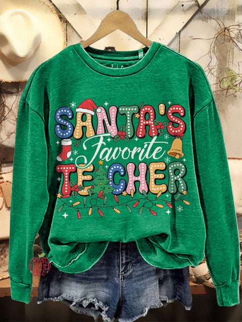 Santa's Favorite Teacher Merry Christmas Casual Sweatshirt