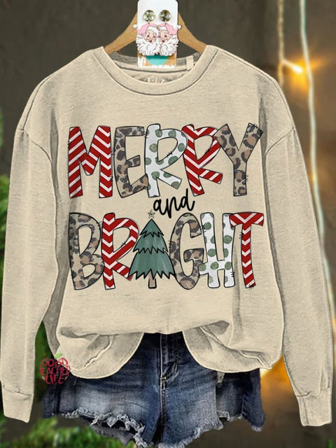 Christmas merry and bright leopard Casual  Sweatshirt