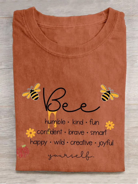 Bee Humble Kind Fun Teacher Casual Print T-shirt