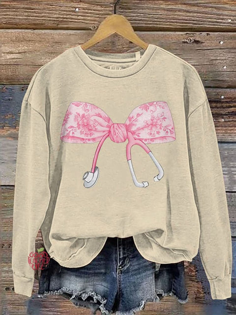 Pink Coquette Nurse Stethoscope Bow Casual  Sweatshirt